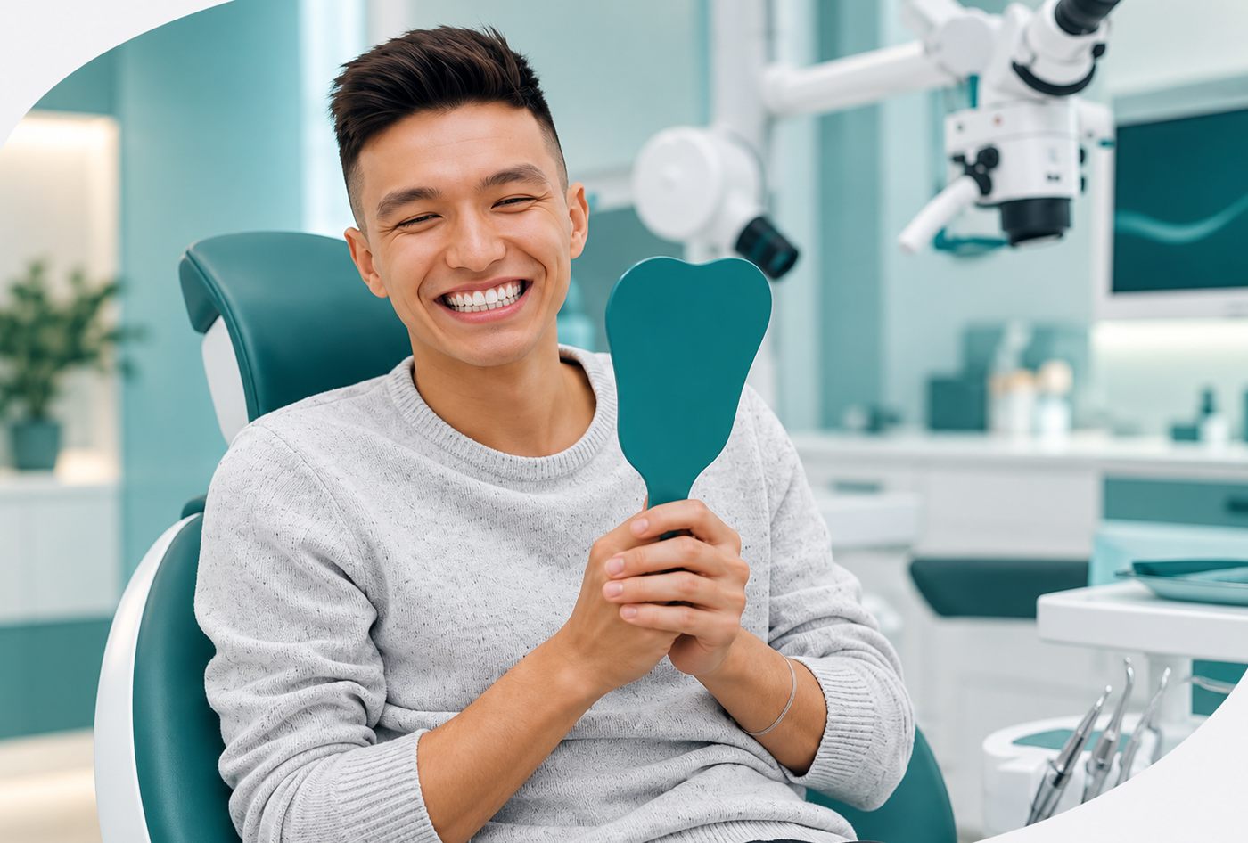 Paciente sonriendo en la consulta durante una revisión